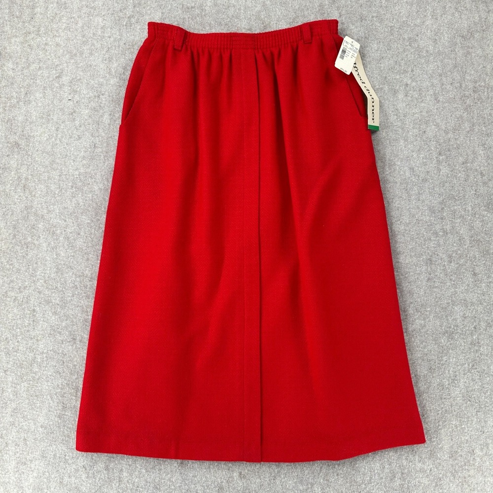 VTG Alfred Dunner Wool Skirt 10‎ With Pockets And Slit Red Fall Old money Retro - Picture 2 of 12